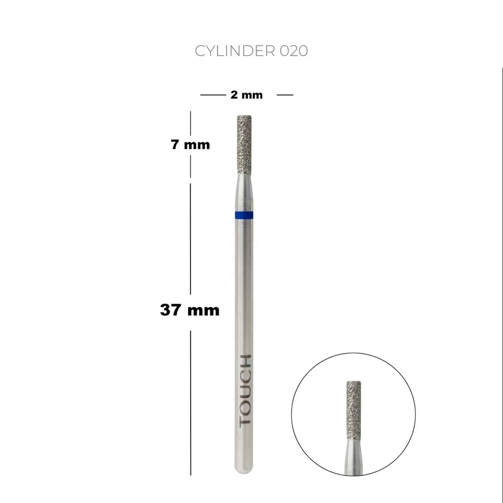 TOUCH Diamantová fréza „Válec“ modrá, 2,0 mm - Obrázek 2
